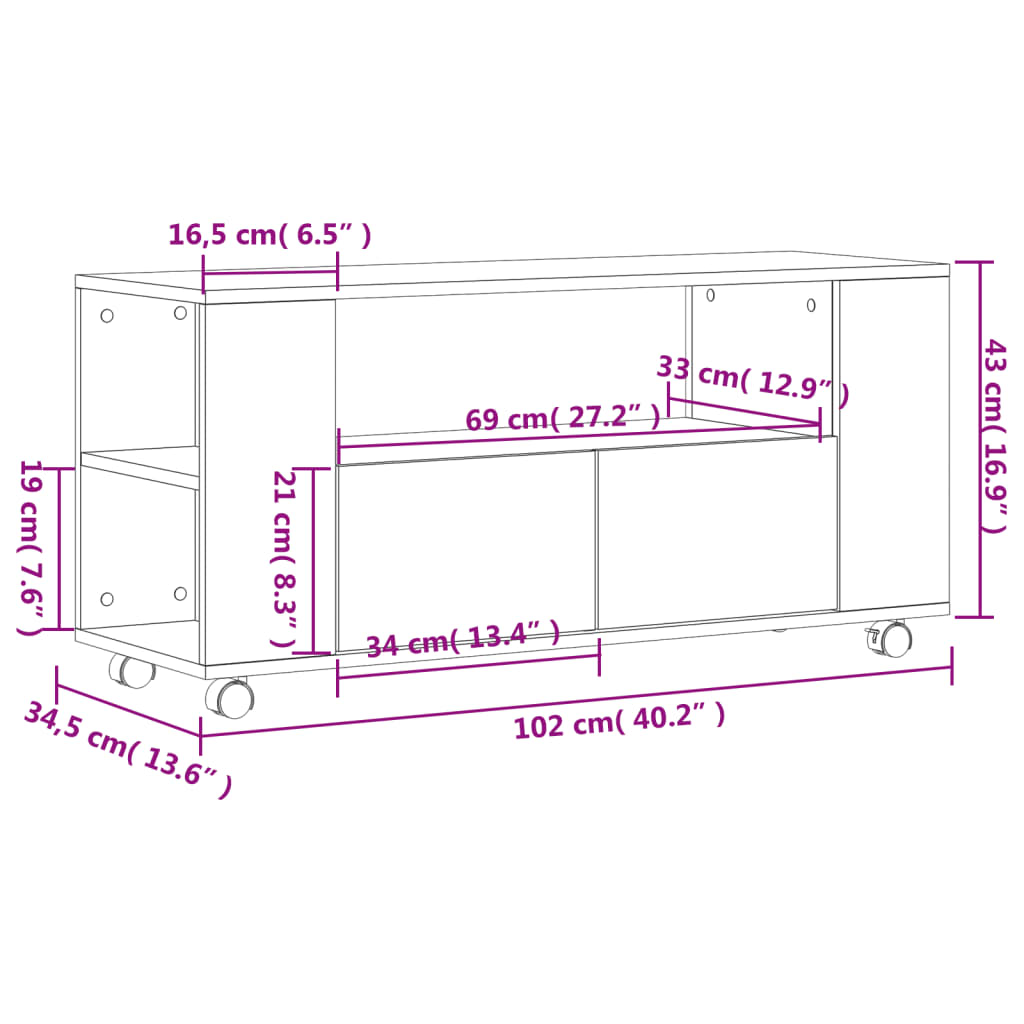 vidaXL Mueble para TV madera de ingeniería negro 102x34,5x43 cm