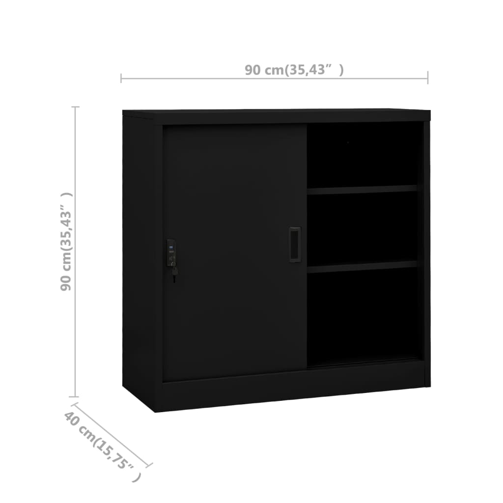 vidaXL Armario de oficina con puerta corredera acero negro 90x40x90cm