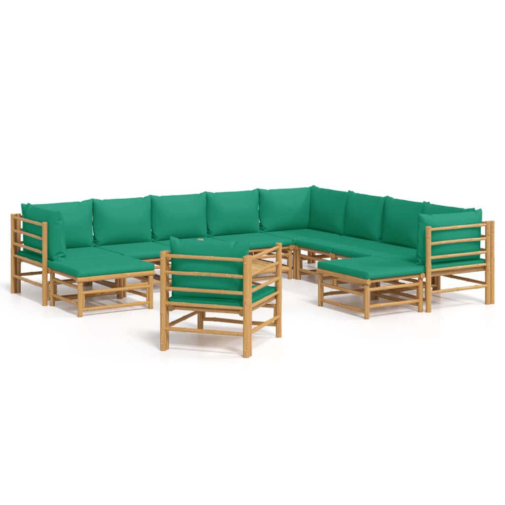 vidaXL Set de muebles de jardín 12 piezas bambú con cojines verde