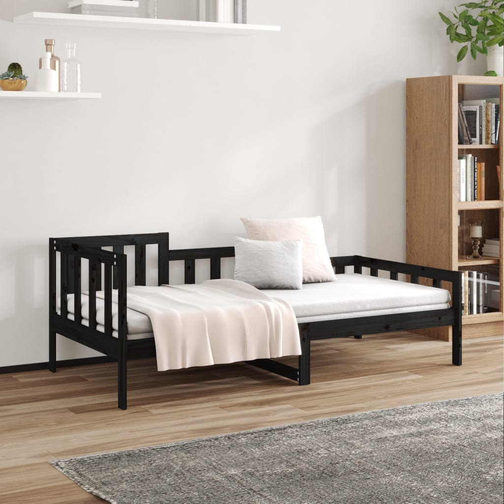 vidaXL Sofá cama de madera maciza de pino negro 80x200 cm