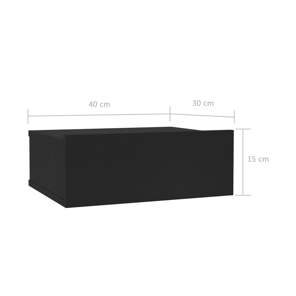 vidaXL Mesita de noche flotante madera contrachapada negro 40x30x15cm