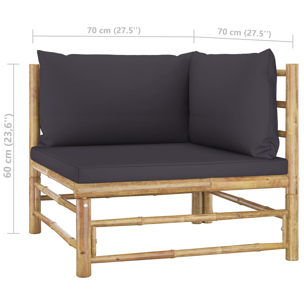 vidaXL Set de muebles de jardín 3 piezas bambú y cojines gris oscuro