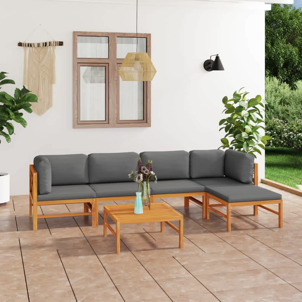 vidaXL Set de muebles de jardín 6 pzas madera de teca y cojines gris