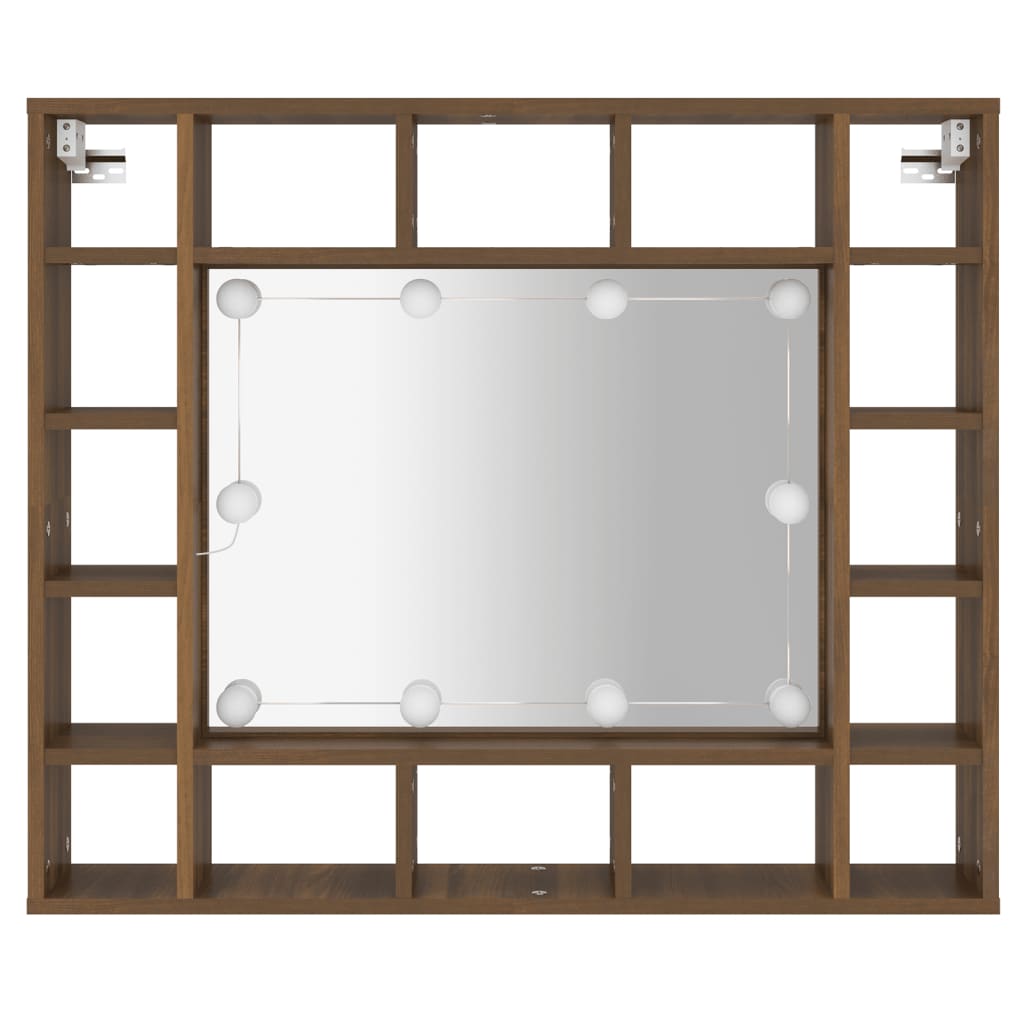 vidaXL Mueble con espejo y LED marrón roble 91x15x76,5 cm