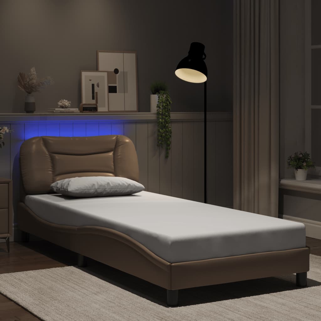 vidaXL Estructura de cama con LED cuero sintético capuchino 80x200 cm