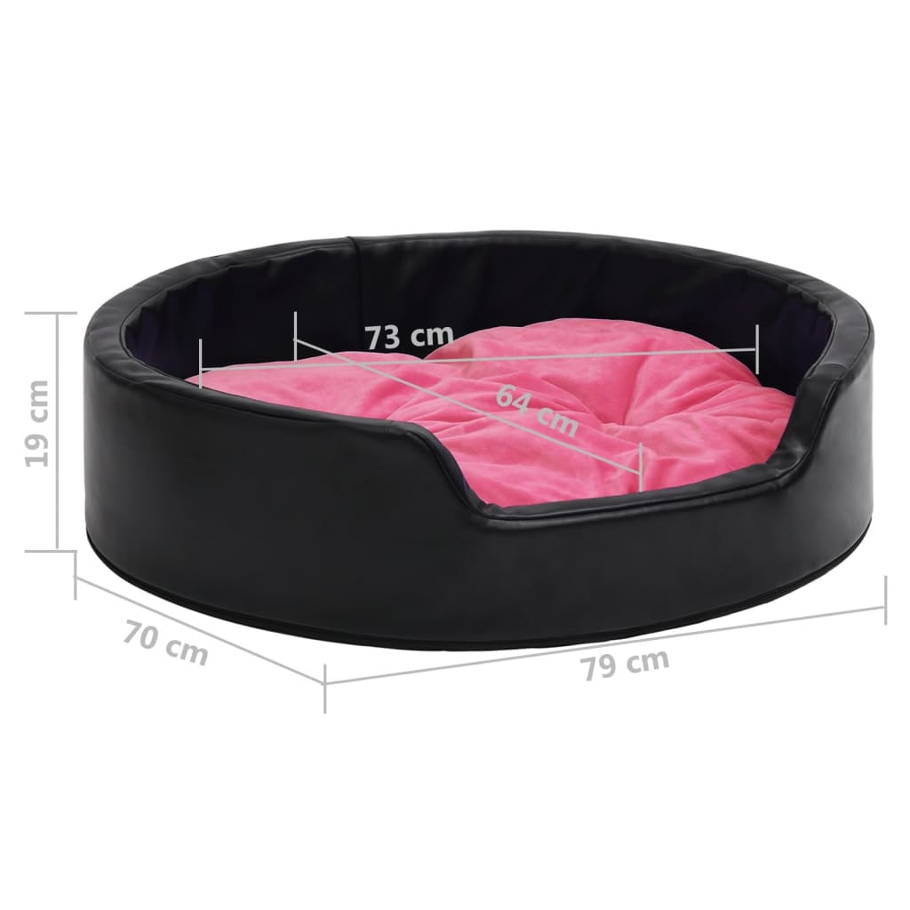 vidaXL Cama de perros felpa y cuero sintético negro y rosa 79x70x19 cm