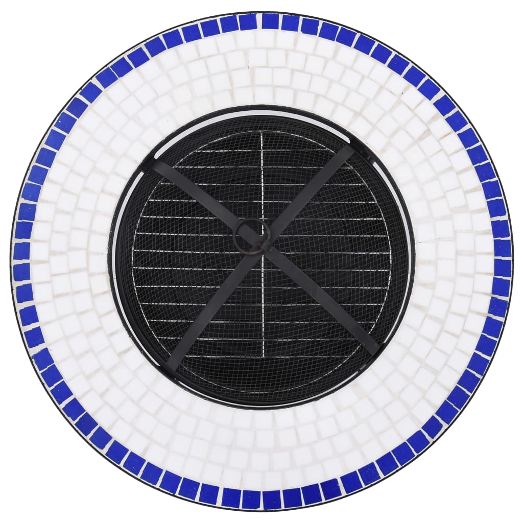 vidaXl Brasero de mosaico cerámica azul y blanco 68 cm