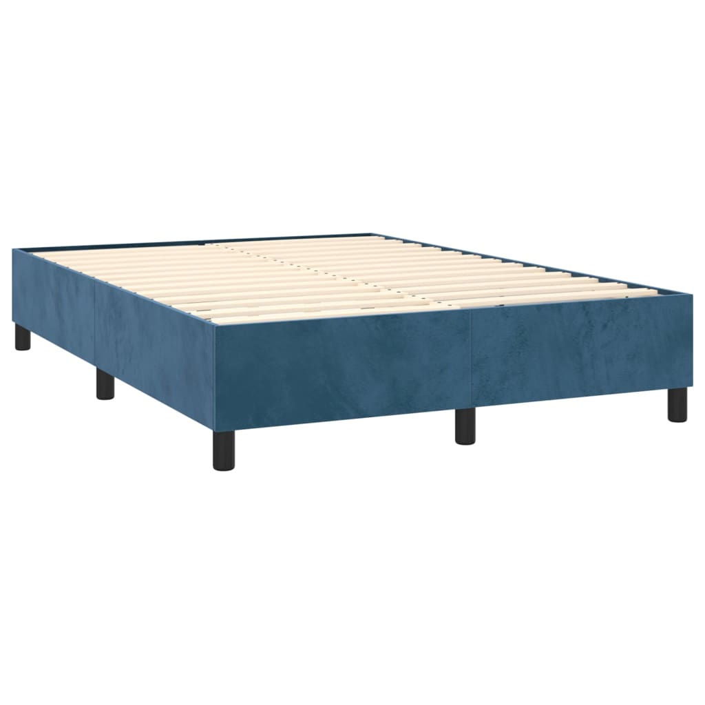 vidaXL Cama box spring colchón y LED terciopelo azul oscuro 140x190 cm