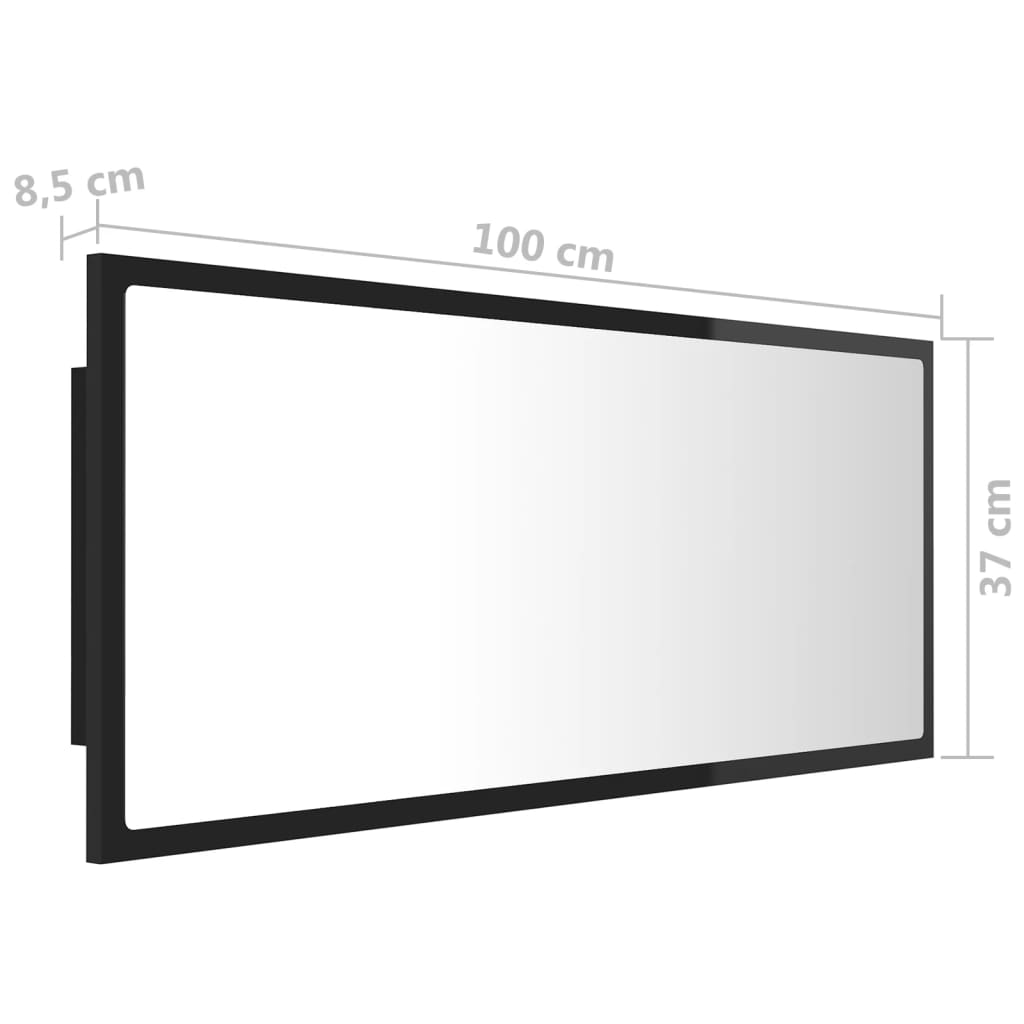 vidaXL Espejo de baño LED acrílico negro brillo 100x8,5x37 cm