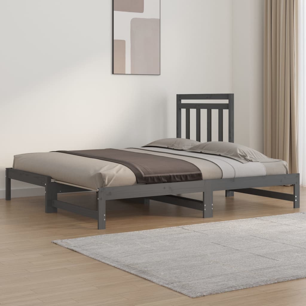 vidaXL Sofá cama extraíble madera maciza de pino gris 2x(90x190) cm