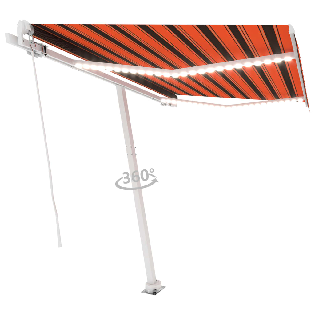 vidaXL Toldo manual retráctil con luz LED naranja y marrón 300x250 cm