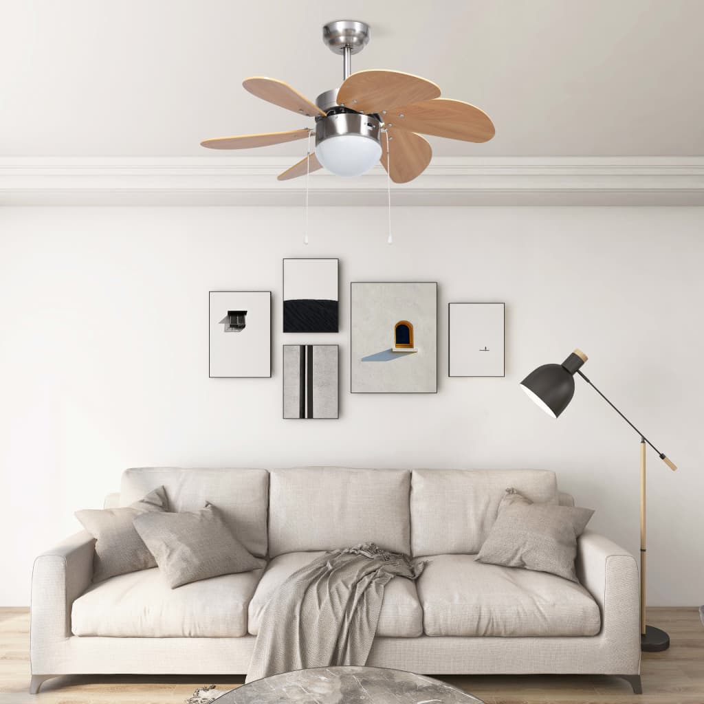 vidaXL Ventilador de techo con lámpara marrón claro 76 cm