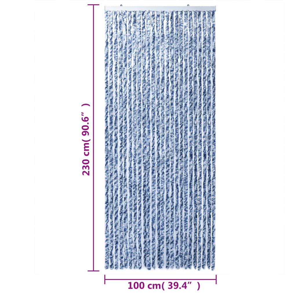 vidaXL Cortina antimoscas chenilla azul y blanco 100x230 cm
