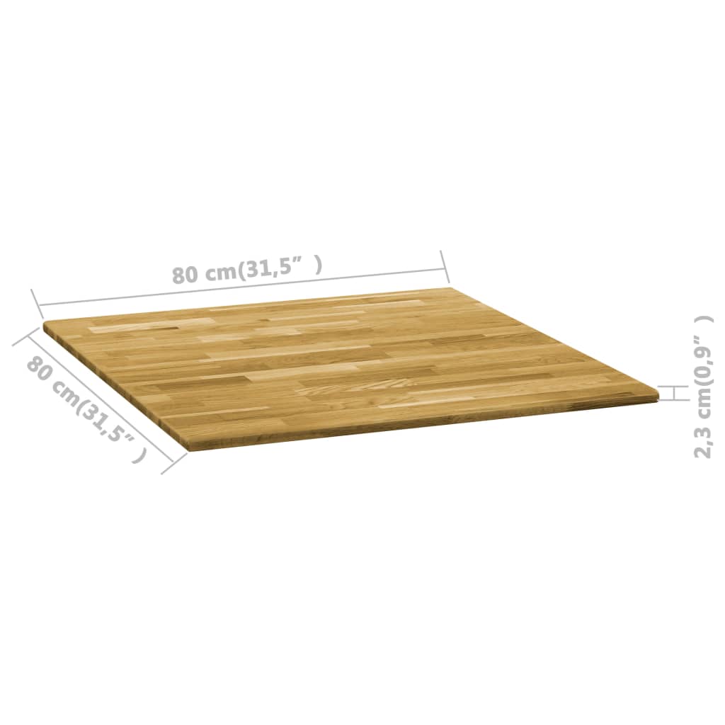 vidaXL Tablero de mesa cuadrado madera maciza de roble 23 mm 80x80 cm