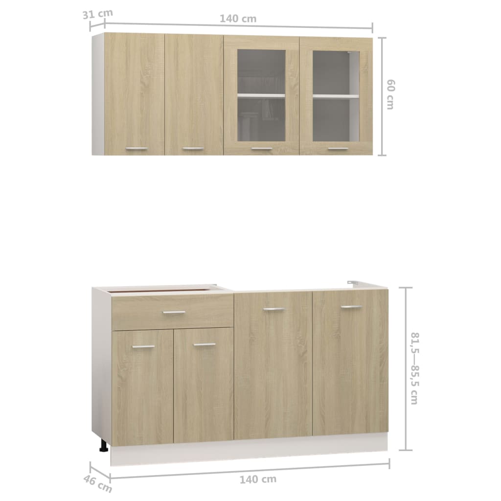 vidaXL Juego de muebles de cocina 4 piezas madera de ingeniería roble