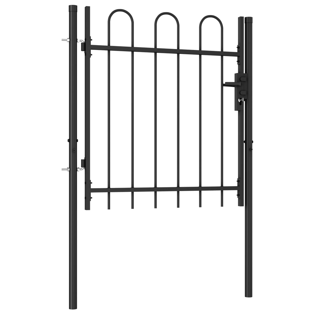 vidaXL Cancela de valla con una puerta y arcos acero negro 1x1 m