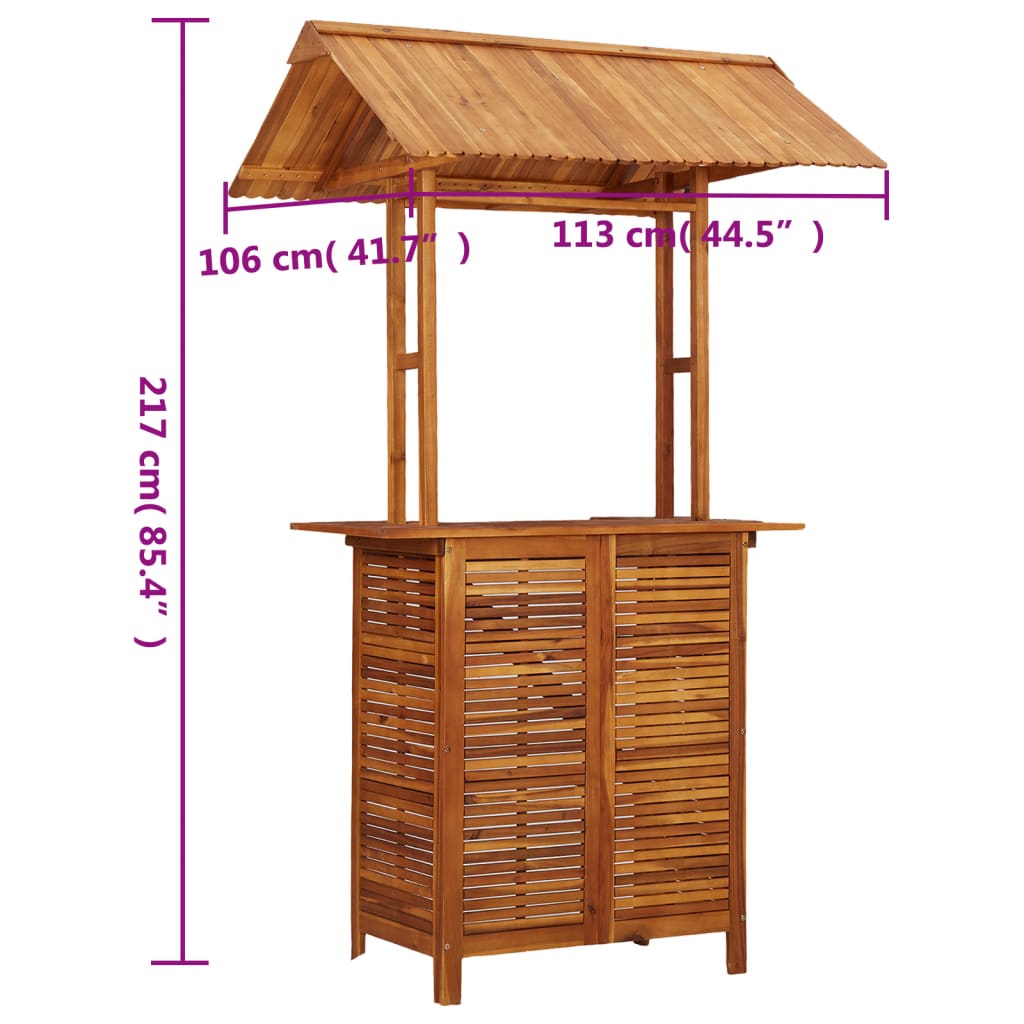 vidaXL Mesa de bar jardín con tejado madera de acacia 113x106x217 cm