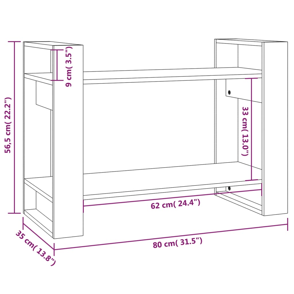 vidaXL Estantería/divisor de espacios madera pino gris 80x35x56,5 cm