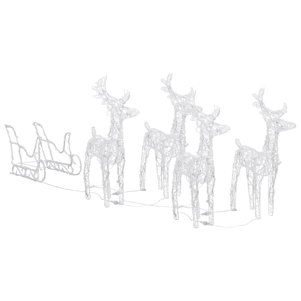 vidaXL Decoración navideña renos y trineo acrílico 280x28x55 cm