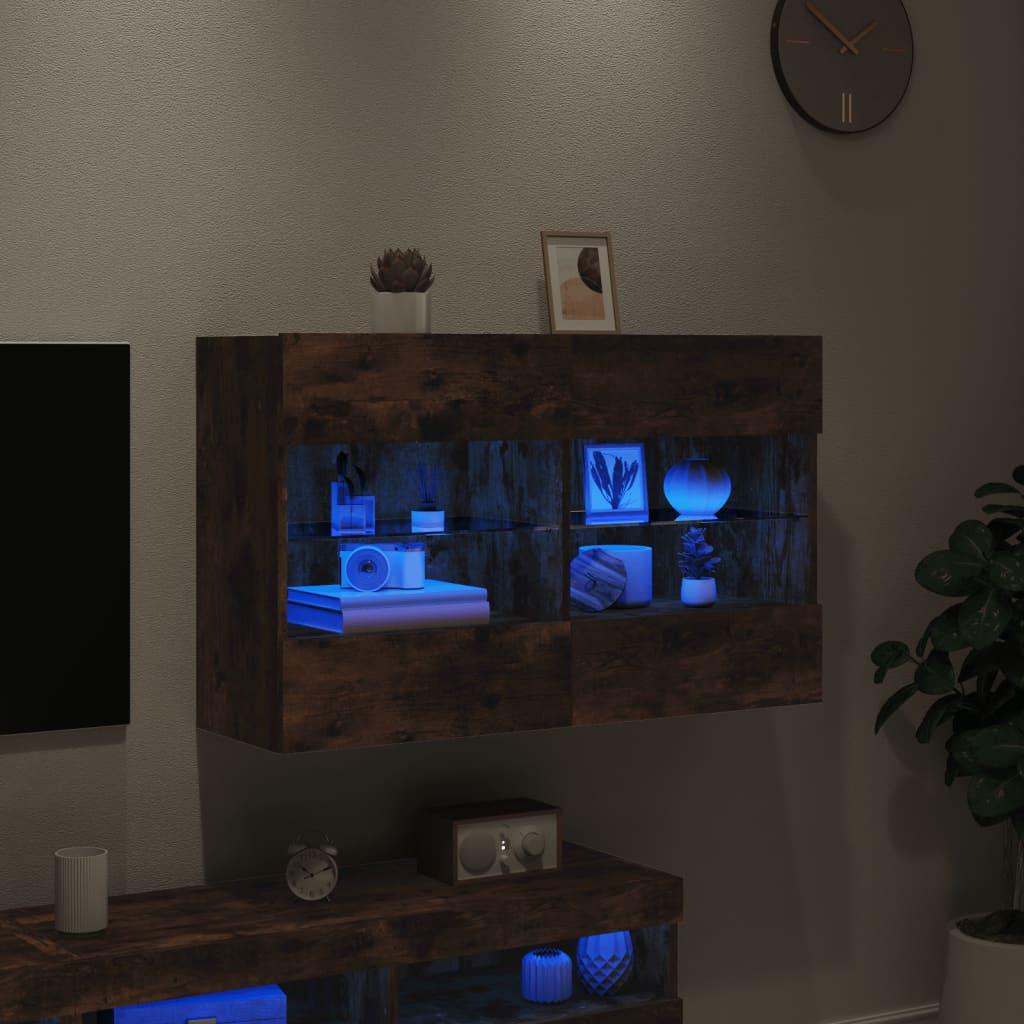 vidaXL Mueble TV de pared con luces LED roble ahumado 98,5x30x60,5 cm