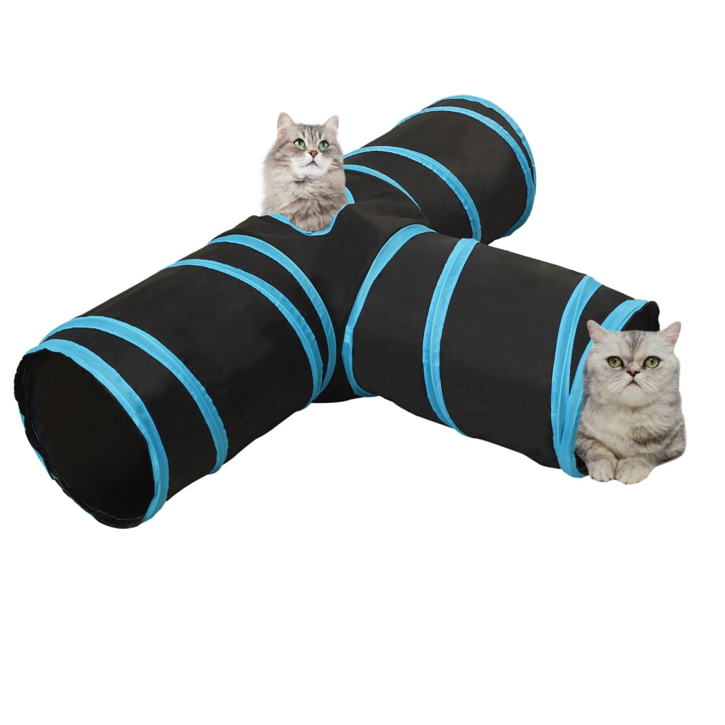 vidaXL Túnel para gatos 3 vías negro y azul poliéster 90 cm