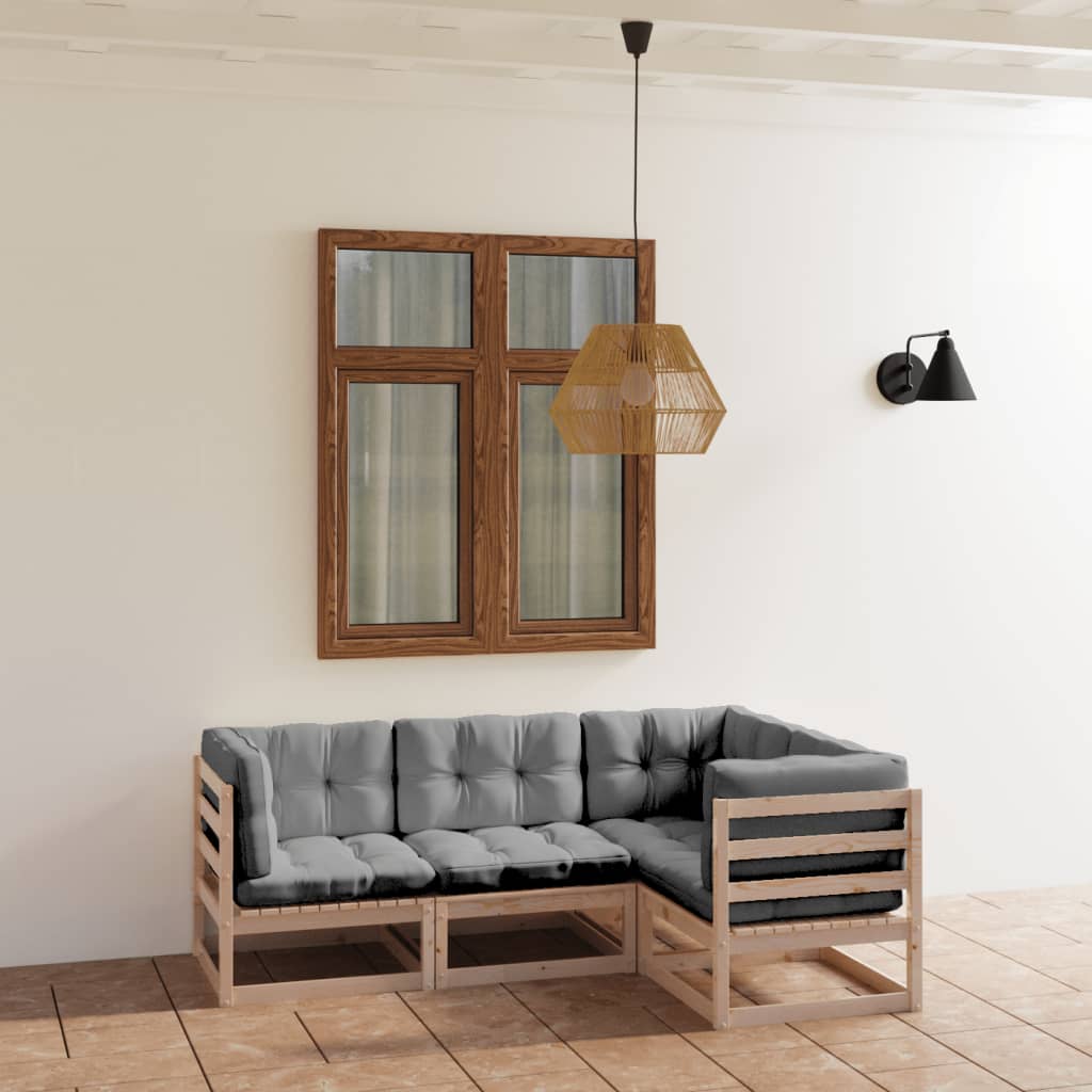 vidaXL Muebles de jardín 4 piezas con cojines de madera de pino maciza