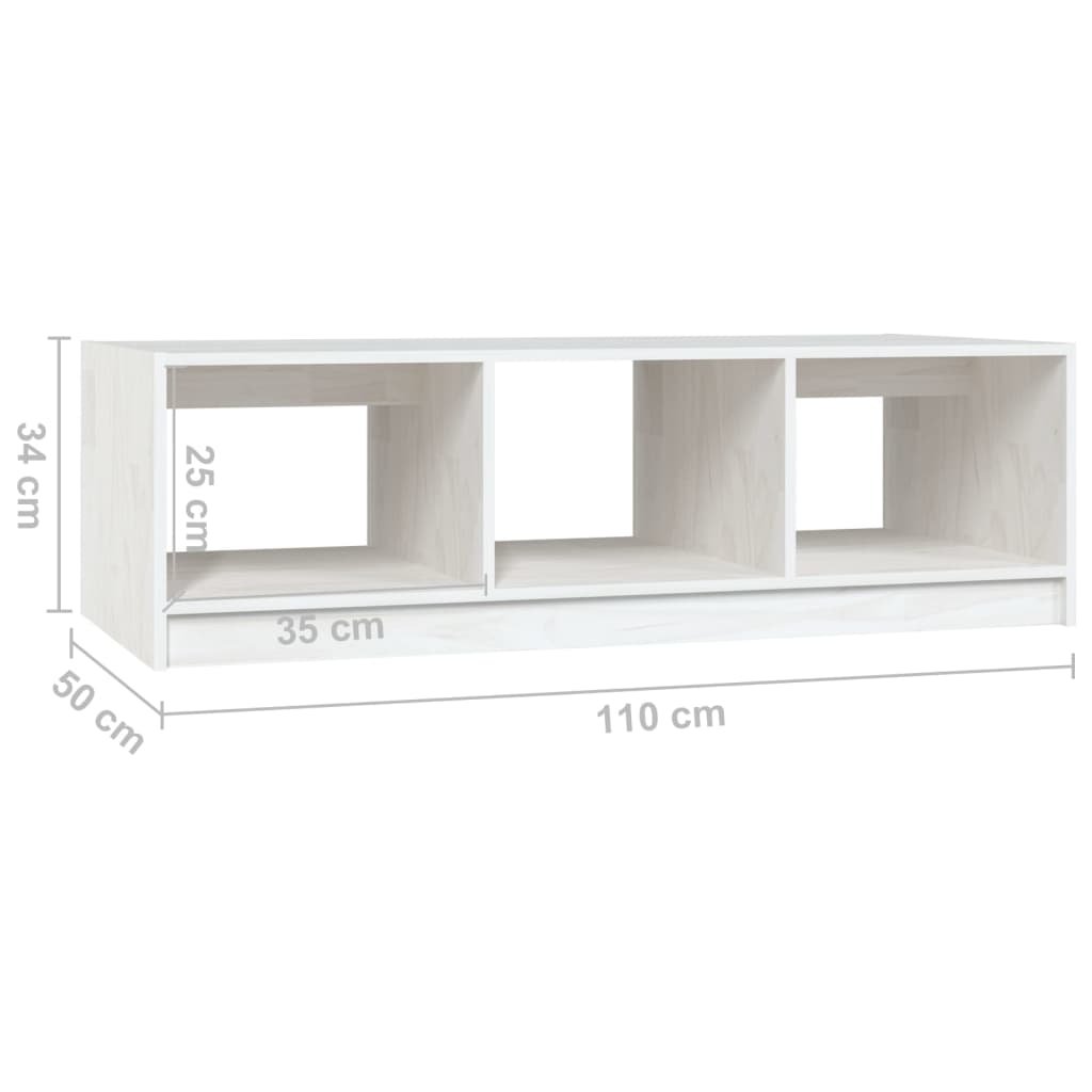 vidaXL Mesa de centro de madera maciza de pino blanco 110x50x34 cm