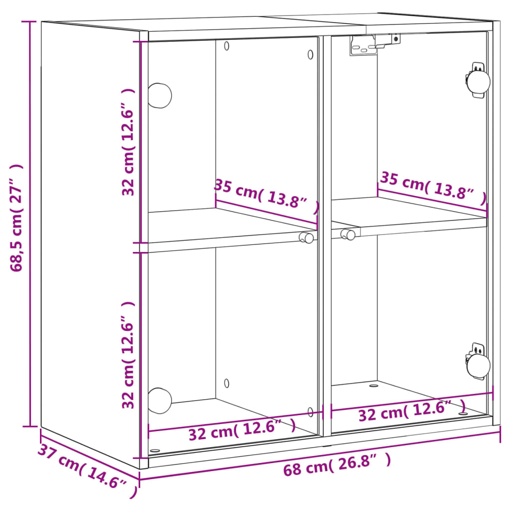 vidaXL Mueble de pared puertas de vidrio roble ahumado 68x37x68,5 cm