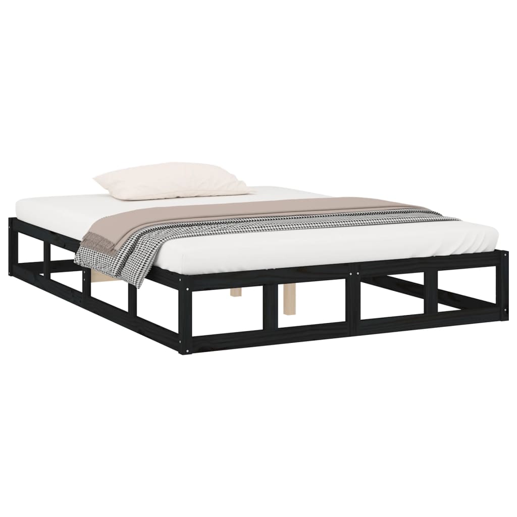 vidaXL Estructura de cama de madera maciza negro 150x200 cm