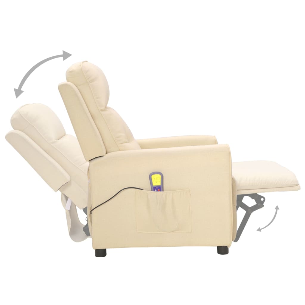 vidaXL Sillón de masaje reclinable levantapersonas de tela color crema