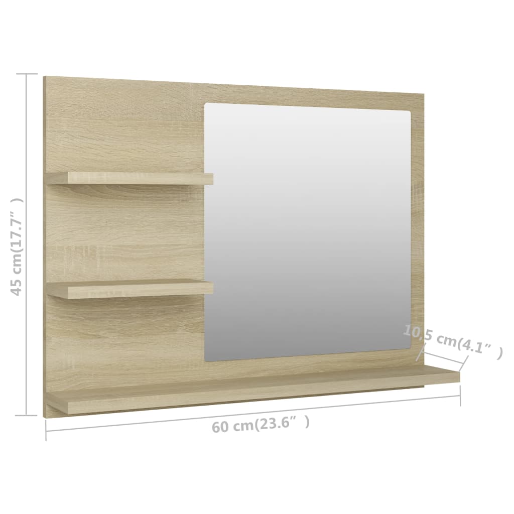 vidaXL Espejo de baño madera contrachapada roble Sonoma 60x10,5x45 cm
