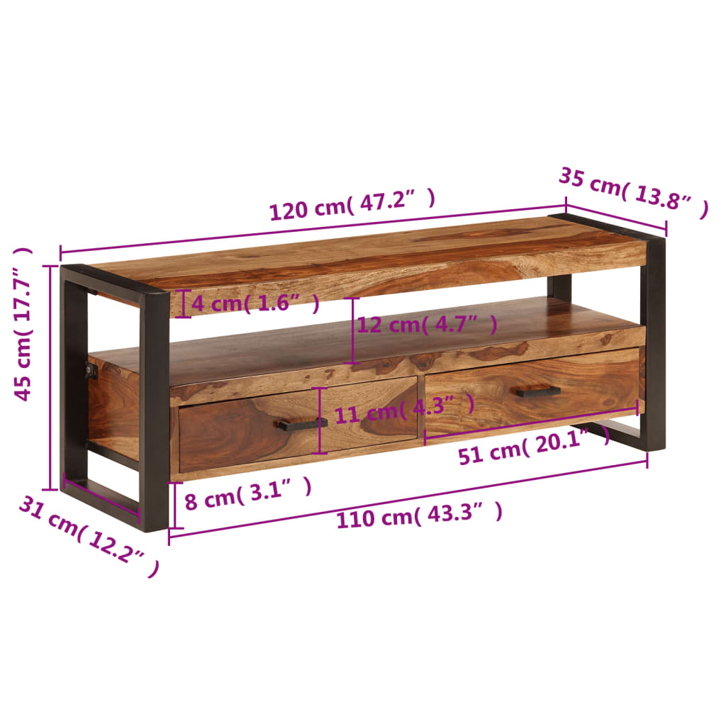 vidaXL Mueble para TV 120x35x45 cm madera maciza de sheesham