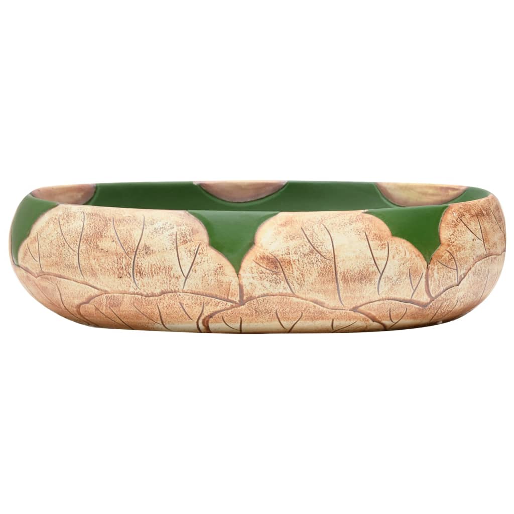 vidaXL Lavabo sobre encimera ovalado cerámica verde marrón 59x40x15 cm