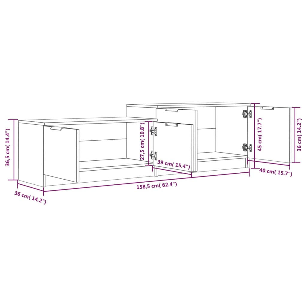 vidaXL Mueble de TV madera contrachapada gris Sonoma 158,5x36x45 cm