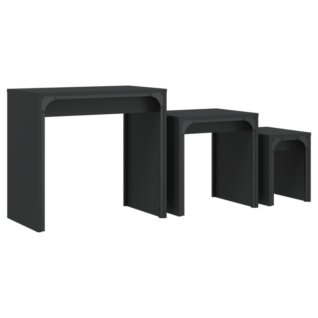vidaXL Mesas de centro apilables 3 piezas madera de ingeniería negro