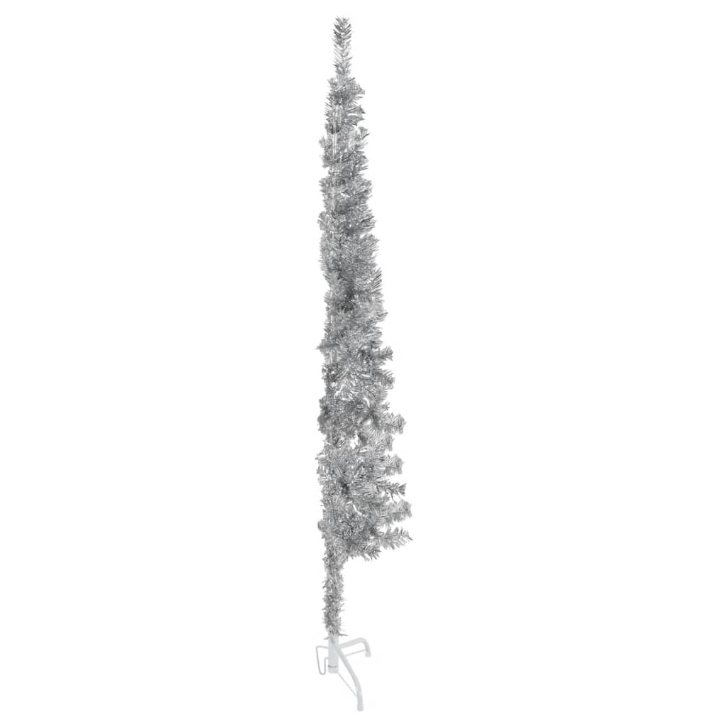 vidaXL Medio árbol de Navidad artificial con soporte plateado 180 cm