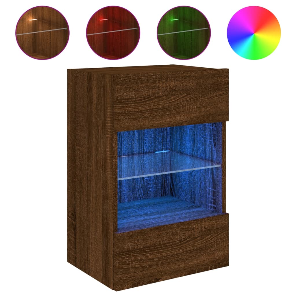 vidaXL Mueble de TV de pared con luces LED roble marrón 40x30x60,5 cm