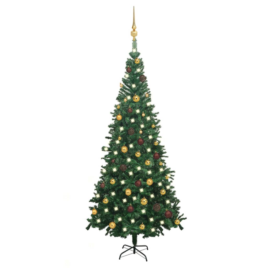 vidaXL Set de medio árbol de Navidad artificial LED bola L verde 240cm
