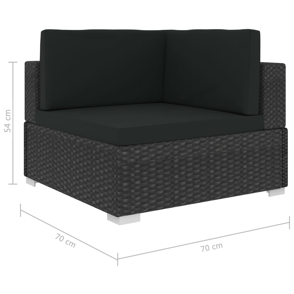 vidaXL Set de sofás de jardín 3 piezas y cojines ratán sintético negro