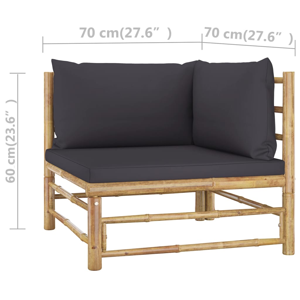 vidaXL Set de muebles de jardín 2 piezas bambú y cojines gris oscuro