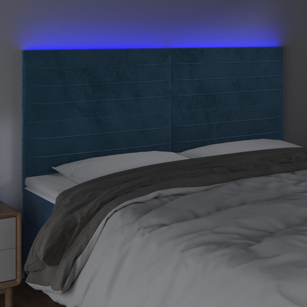 vidaXL Cabecero con luces LED terciopelo azul oscuro 200x5x118/128 cm