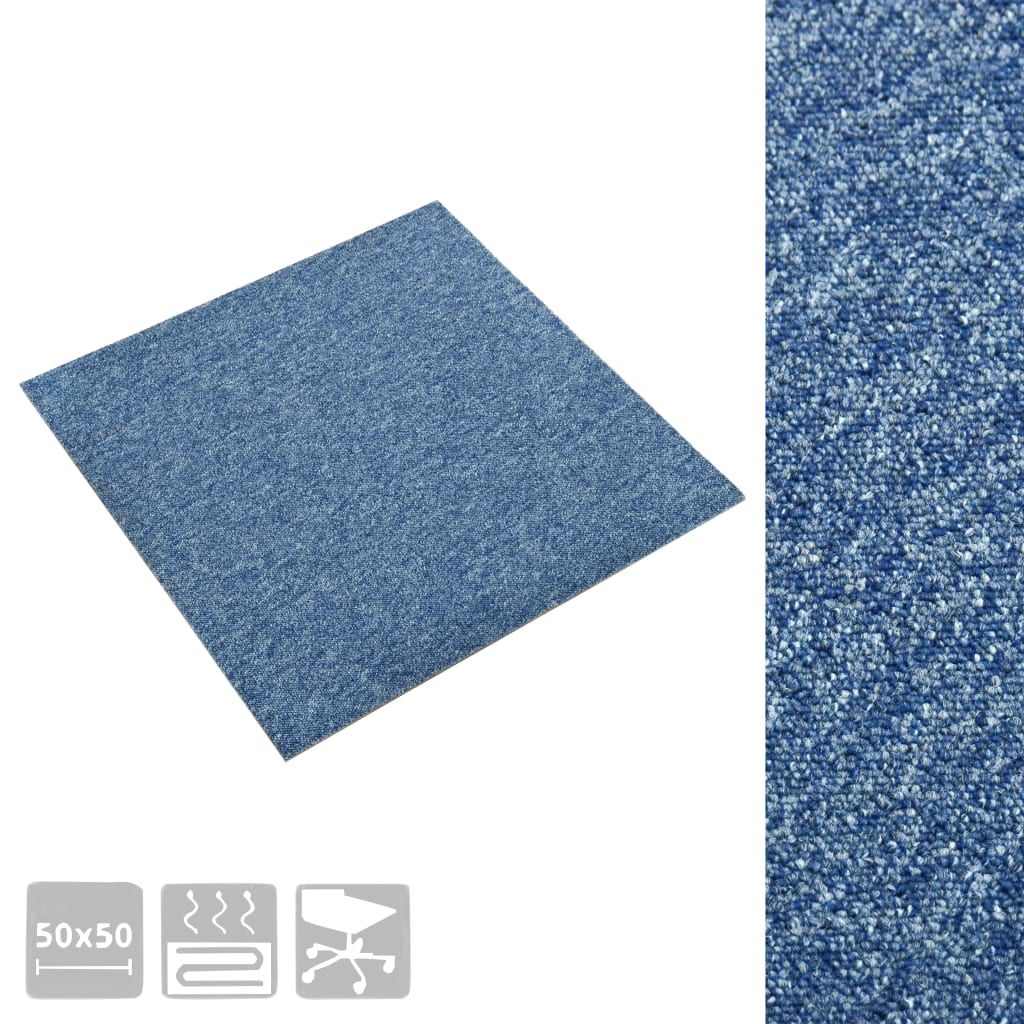 vidaXL Baldosas de suelo de moqueta 20 uds 5 m² 50x50 cm azul