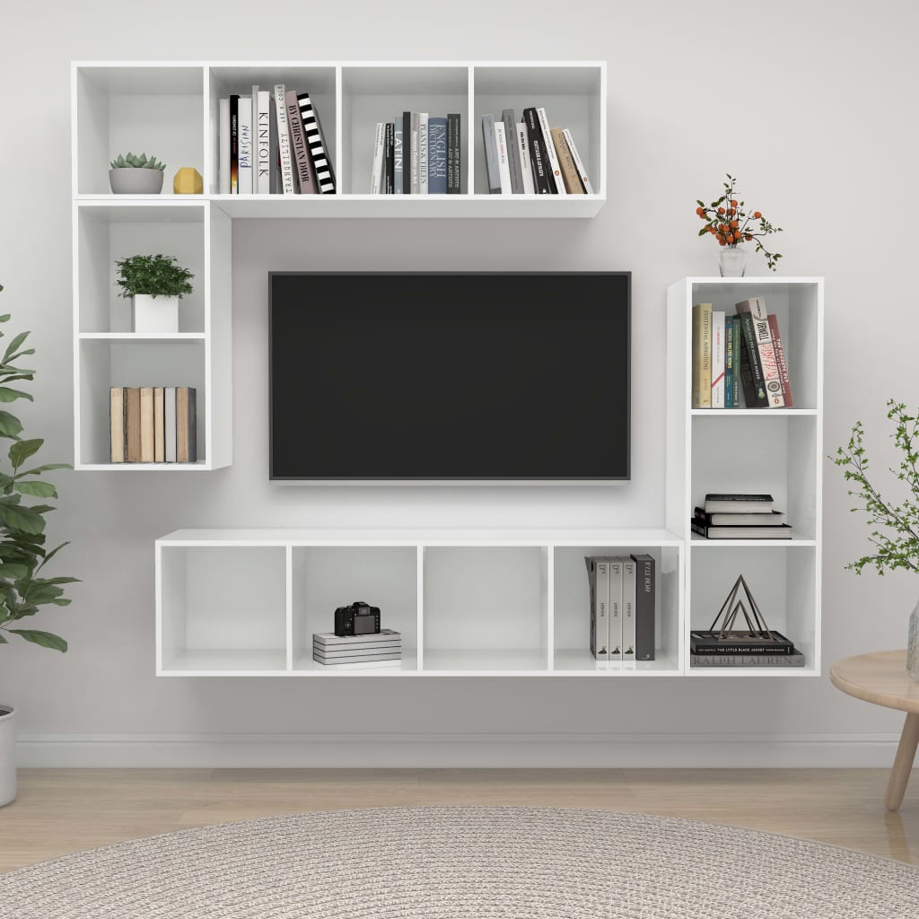 vidaXL Set de muebles de TV 4 pzas madera contrachapada blanco brillo