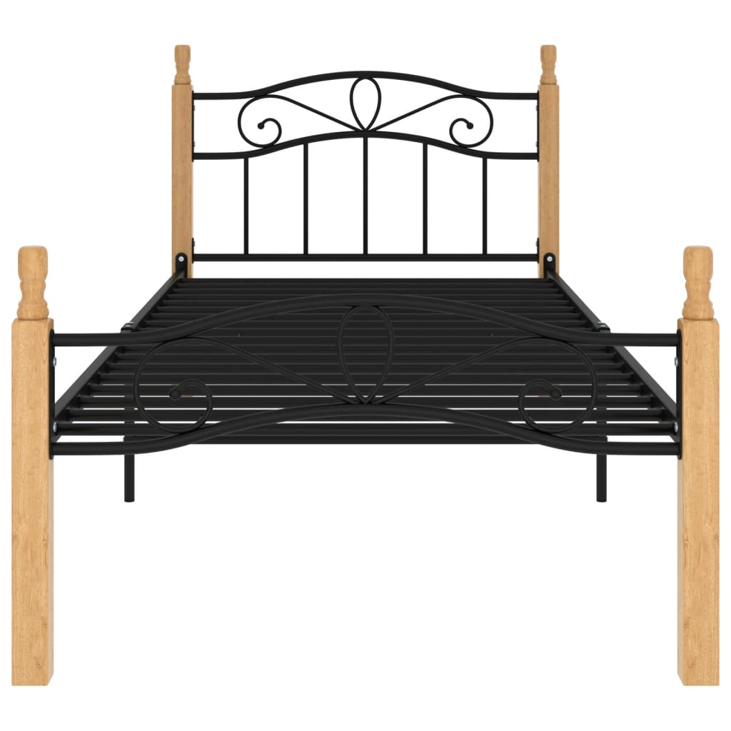 vidaXL Estructura de cama madera maciza roble metal negro 100x200 cm