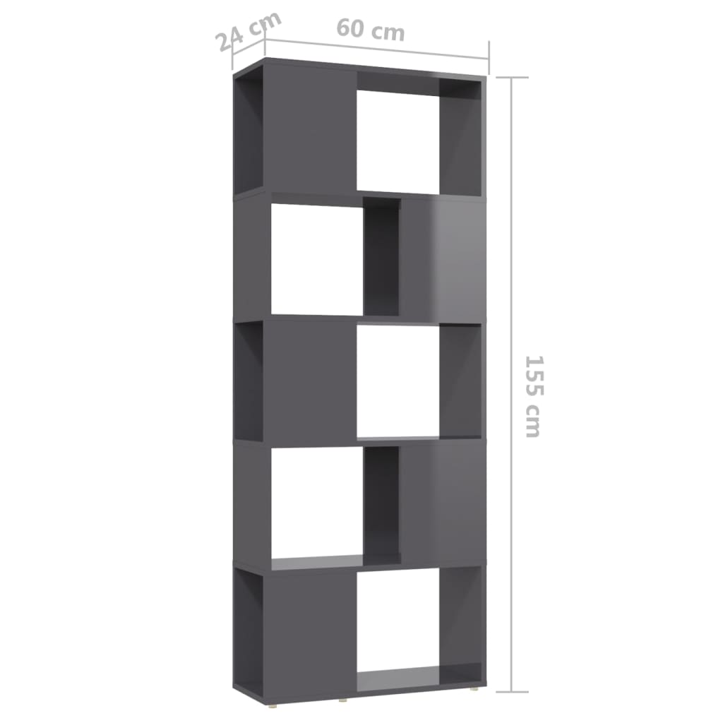vidaXL Estantería divisor de espacios gris con brillo 60x24x155 cm