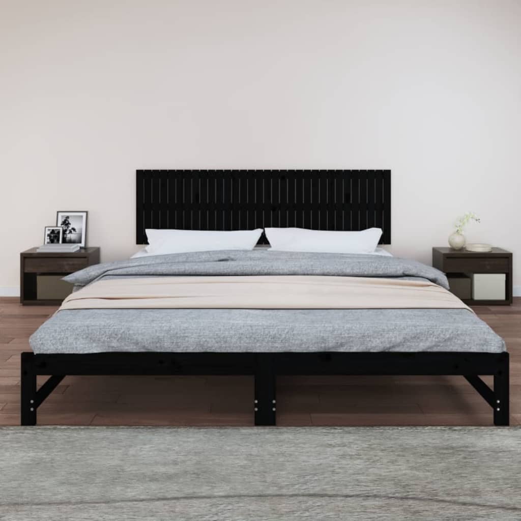 vidaXL Cabecero de cama de pared madera maciza pino negro 204x3x60 cm