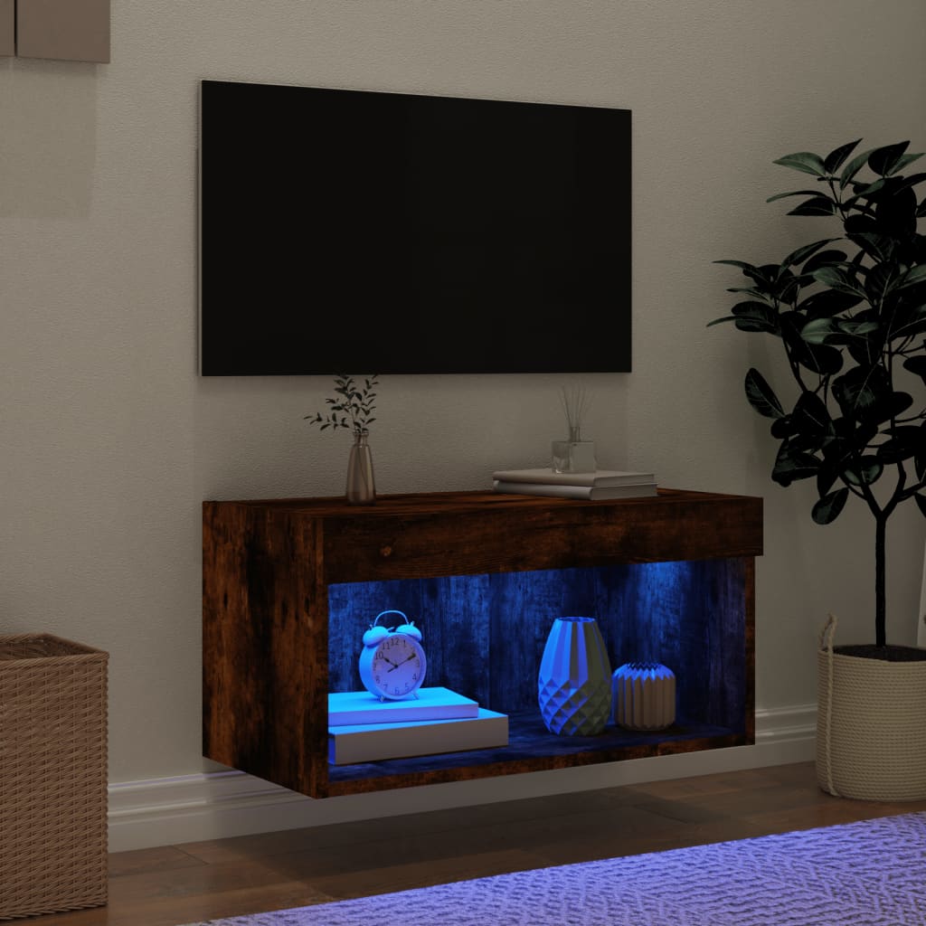 vidaXL Mueble para TV con luces LED roble ahumado 60x30x30 cm