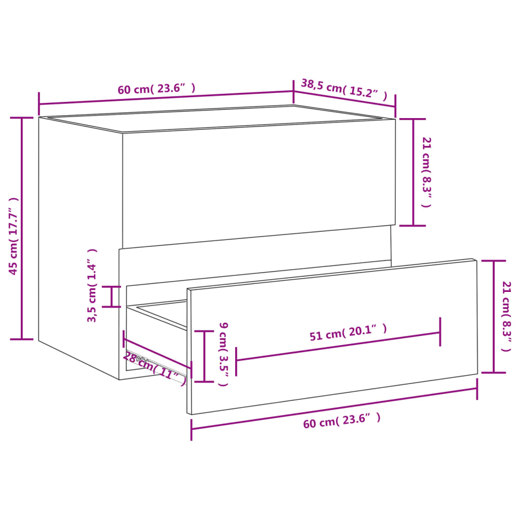vidaXL Mueble de lavabo madera de ingeniería roble marrón 60x38,5x45cm