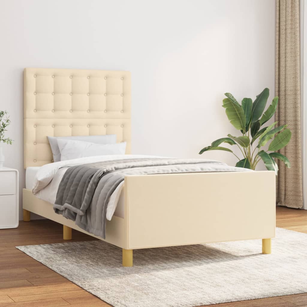 vidaXL Estructura de cama con cabecero de tela color crema 90x200 cm