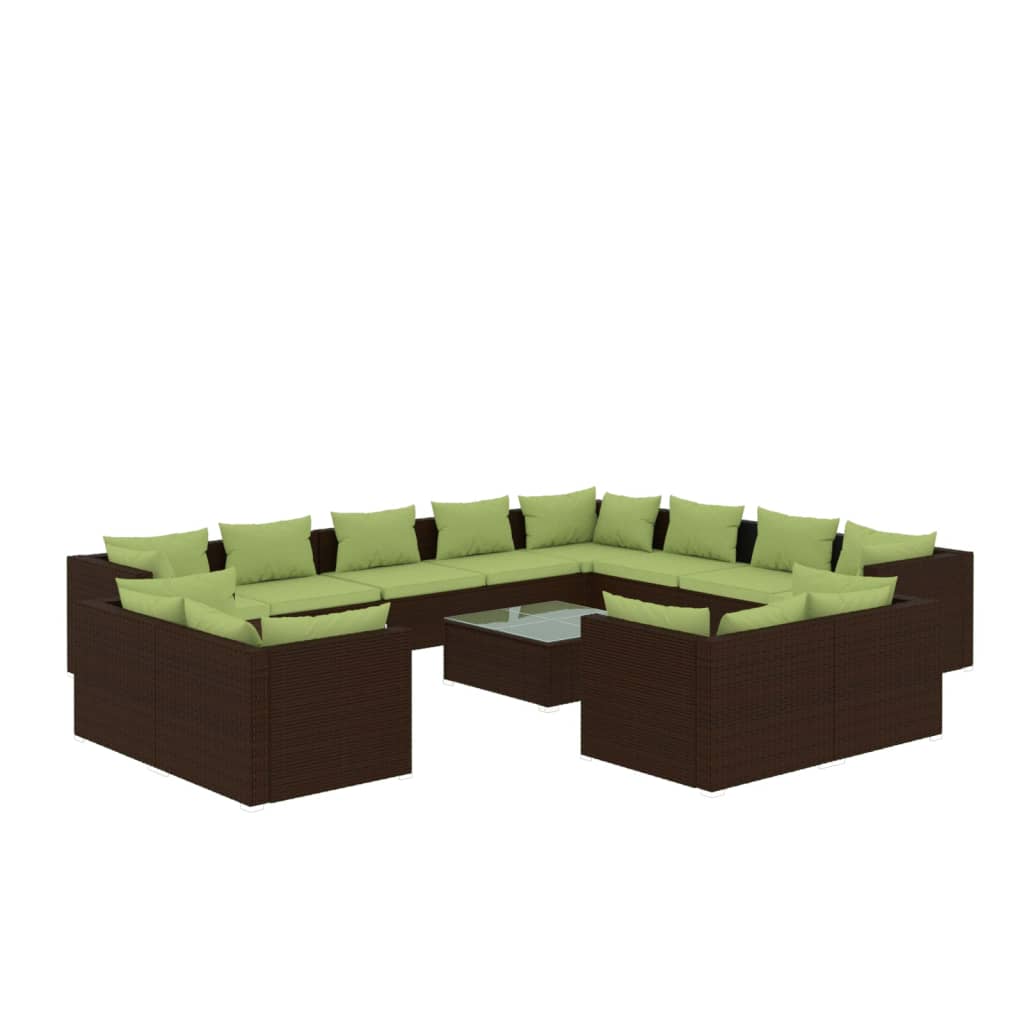 vidaXL Set muebles de jardín 13 pzas y cojines ratán sintético marrón